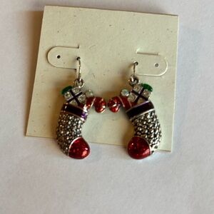 Festive Stocking Pierced Earrings   Aurora Borealis & crystals!!
